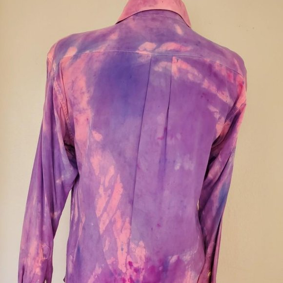 NEW silk painted tie dye shirt white blue purple pink medium large small 8 10 12 - Picture 3 of 6